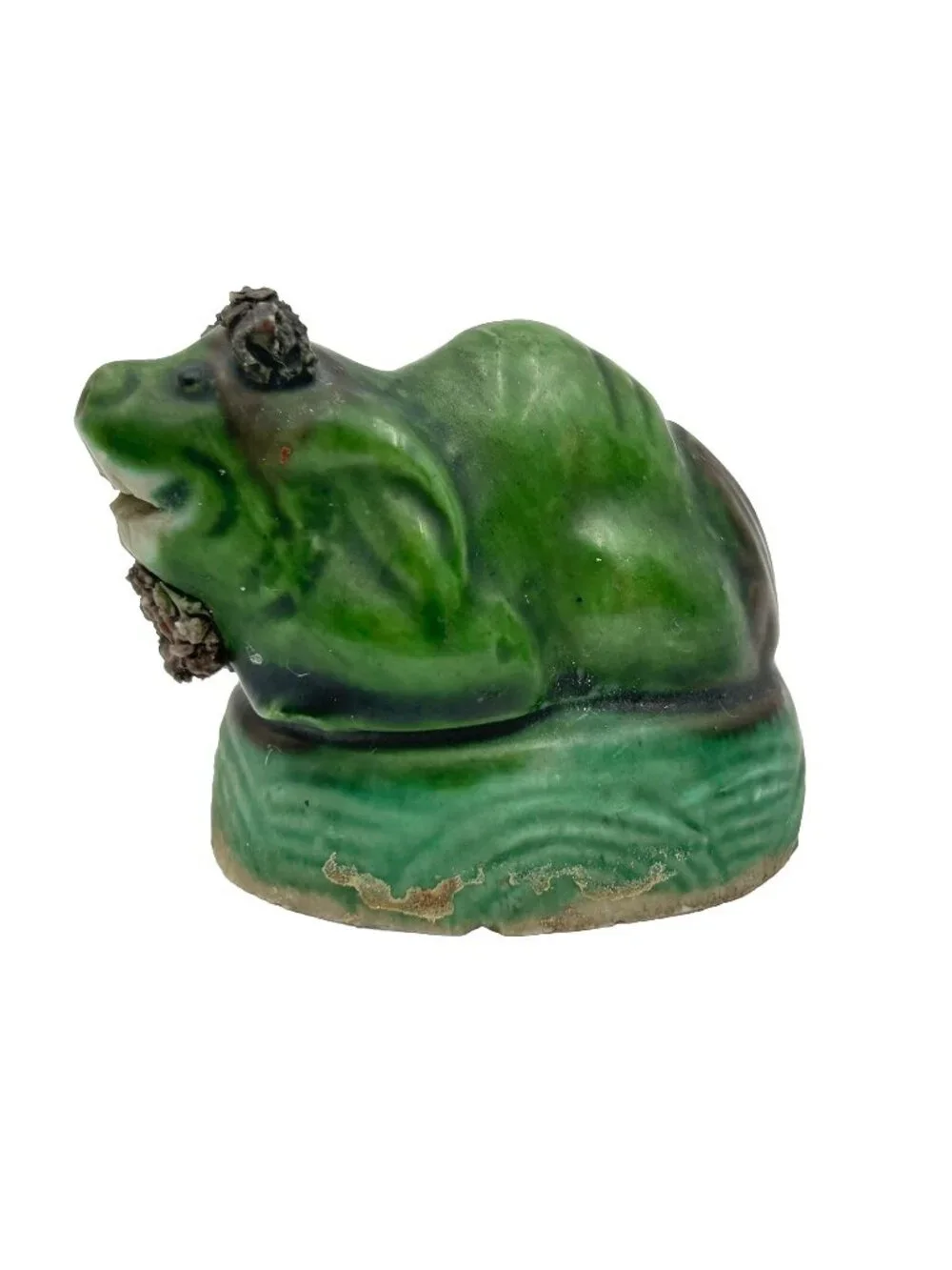 Antique Chinese Foo Dog Famille Verte Dog Miniature Figurine Hand Carved Stone